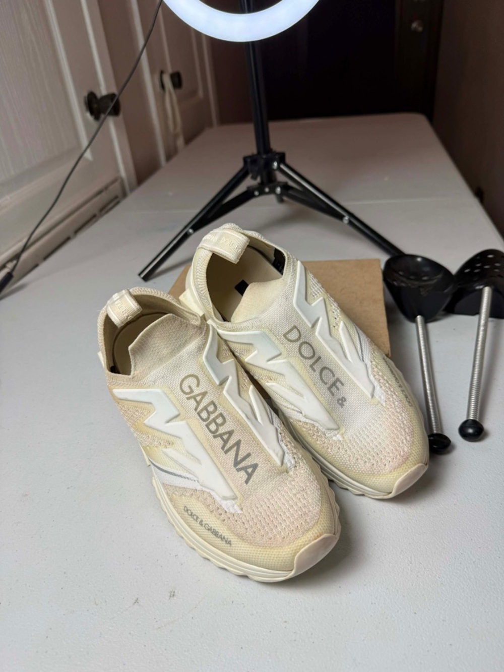 DOLCE & GABBANA Shoes White Mesh Sorrento Trekking Sneakers EU 40 / US 10 damage